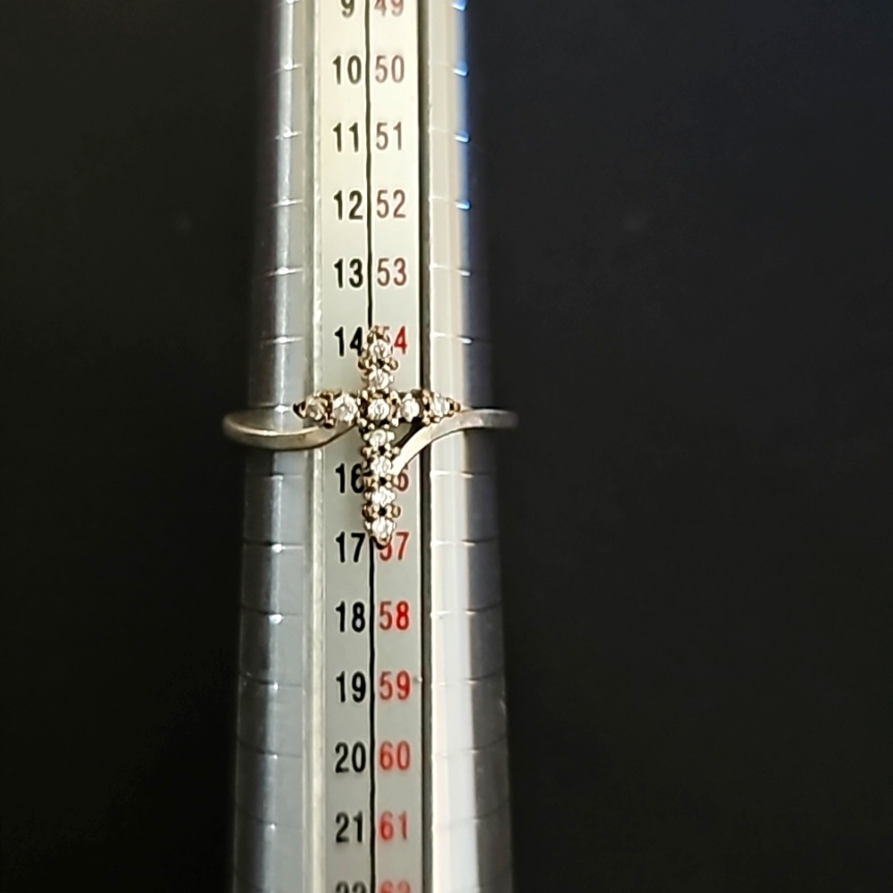 Sterling silver cross ring with diamond looking stones